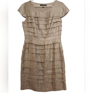 Cynthia Steffe Silver Layered Sheath Dress with Cap Sleeves SZ 8